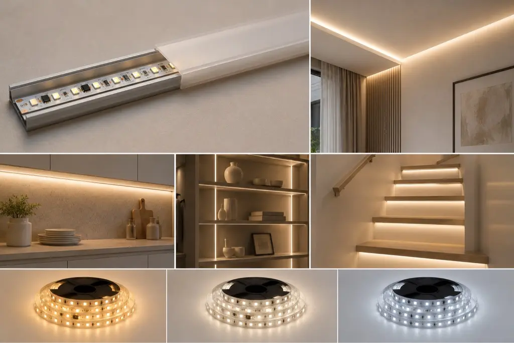 Cinta LED integrada en cocina, escaleras y mobiliario