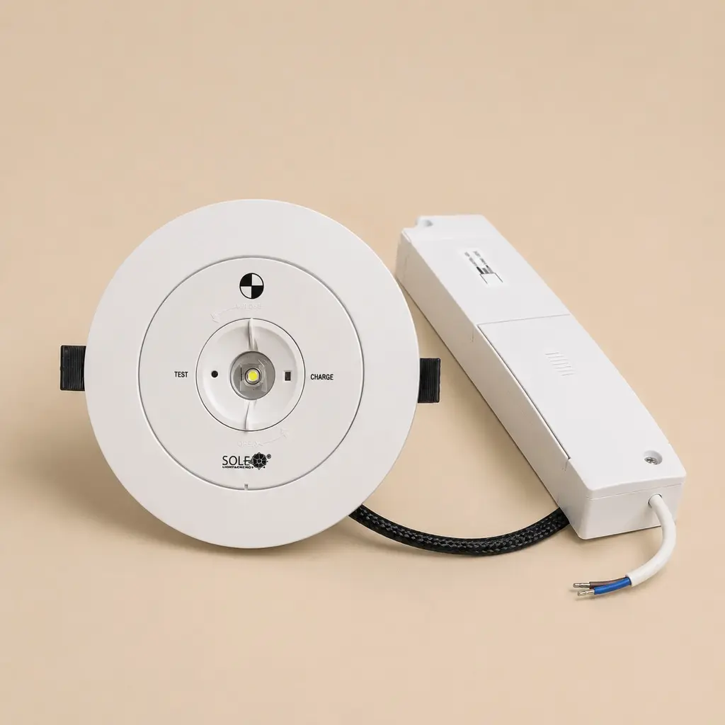 Lámpara LED de emergencia de incrustar 3 W, vista completa