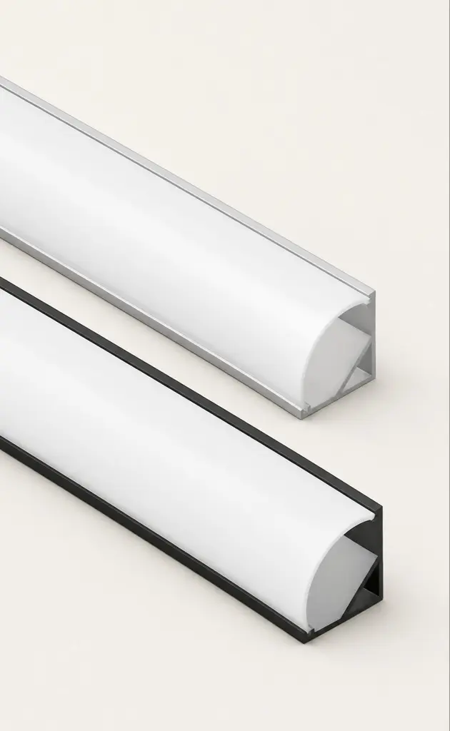 Perfil de aluminio esquinero de 3 m para cinta LED, vista completa