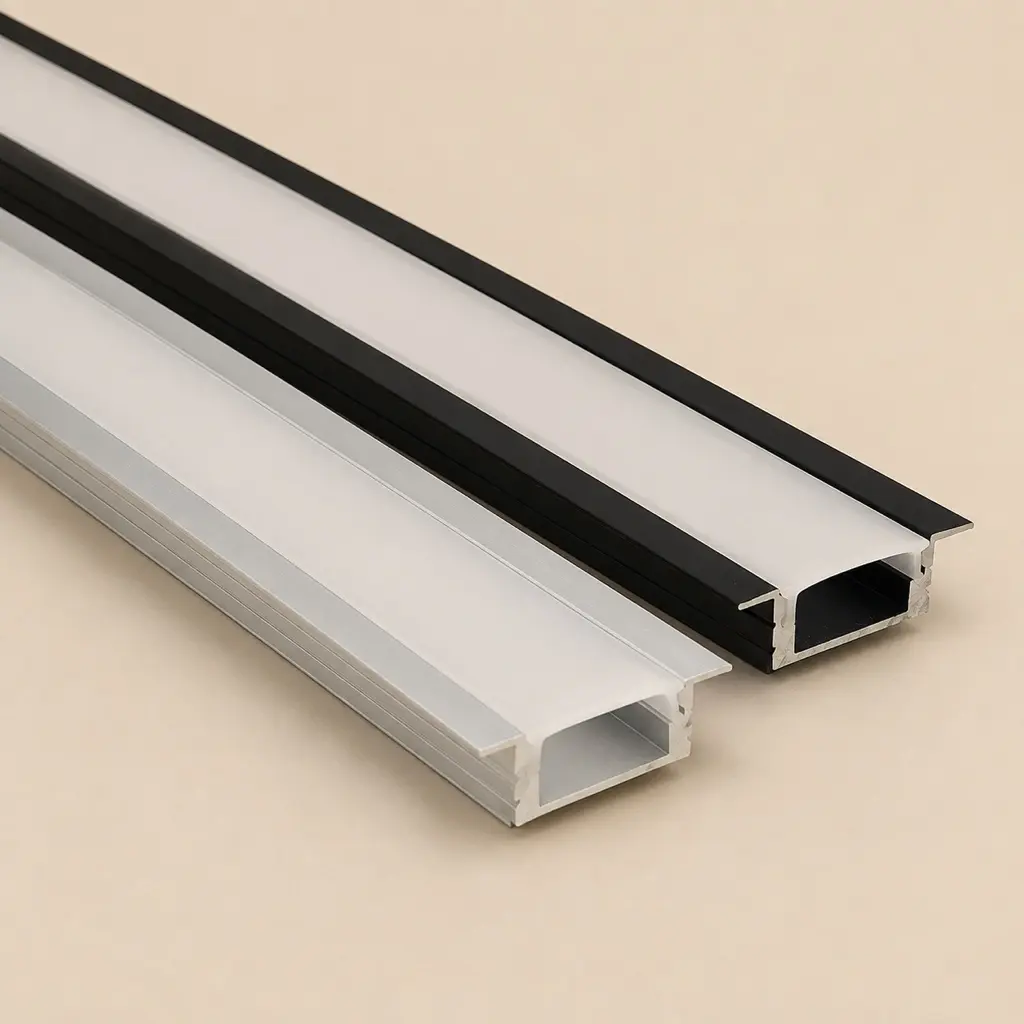 Perfil de aluminio incrustable de 3 m para cinta LED, vista completa