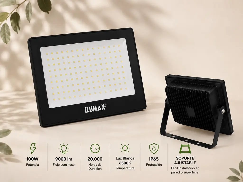 Reflector LED 100 W de luz blanca, vista completa