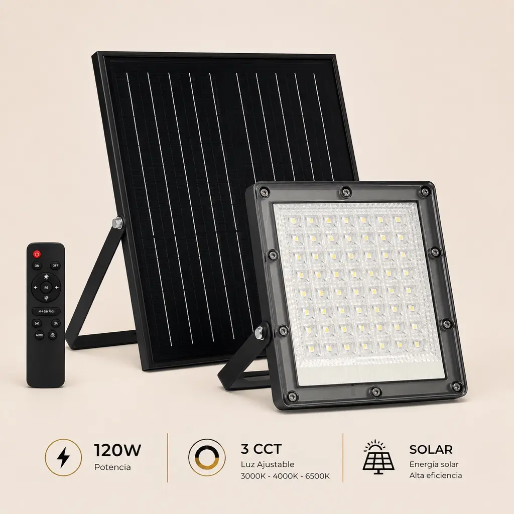 Reflector solar LED de 120 W con panel y control