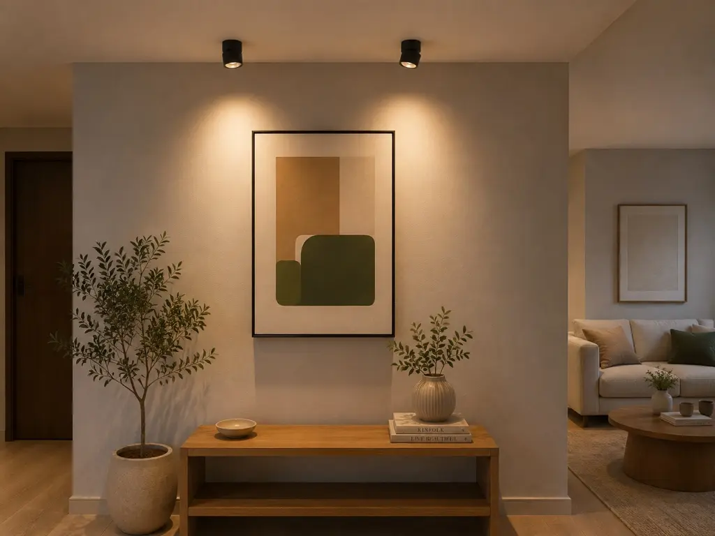 Spot LED instalado para destacar un cuadro en un espacio residencial